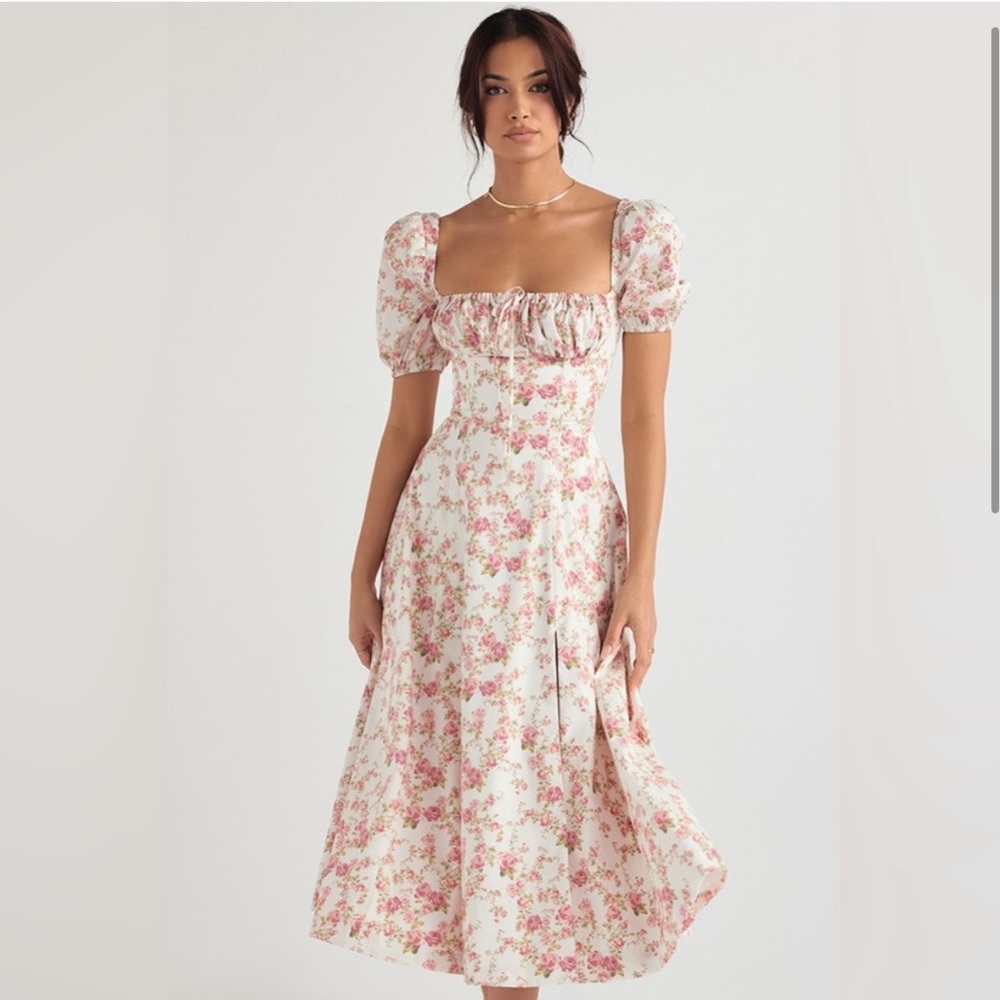 House of CB Cream Midi Dress with Pink Floral Print - Picture 4 of 7